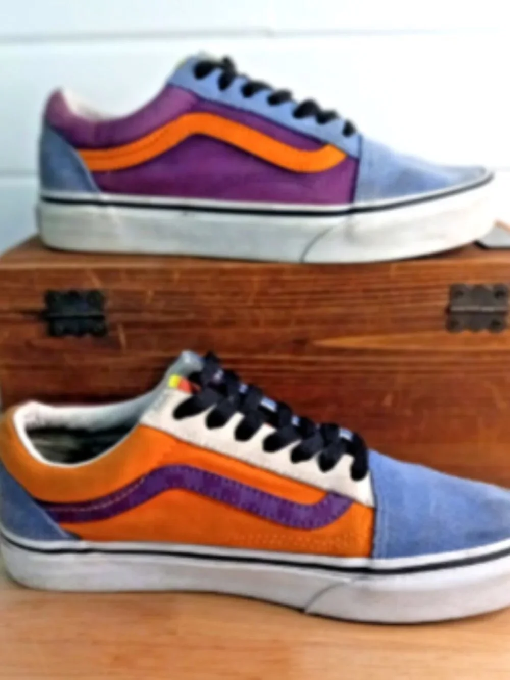 Vans Old Skool Blue Purple Orange Suede Canvas Skate Shoes Men's 5.5 Women's 7